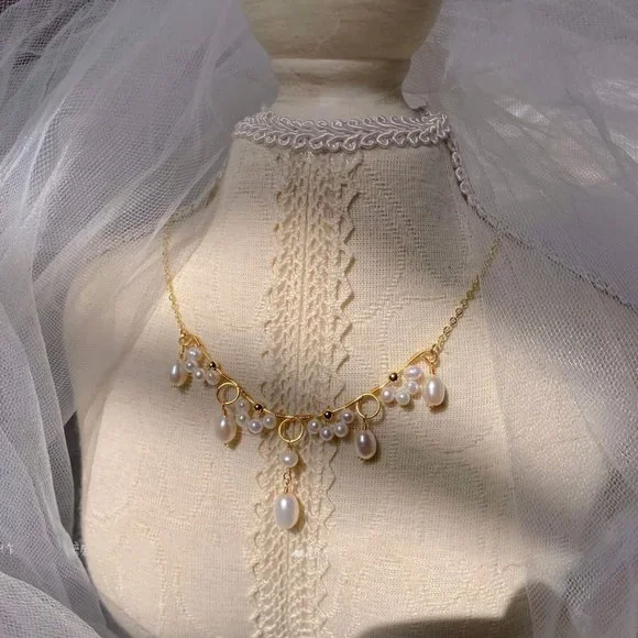 Handcrafted Genuine Freshwater Pearl Necklace Victoria Style Layered Necklace - Picture 7 of 7